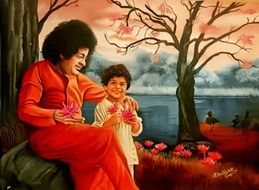 Children learning and parents supporting in Sri Sathya Sai Balvikas Programme